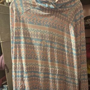 LuLaRoe Pink and Blue Patterned Hoodie